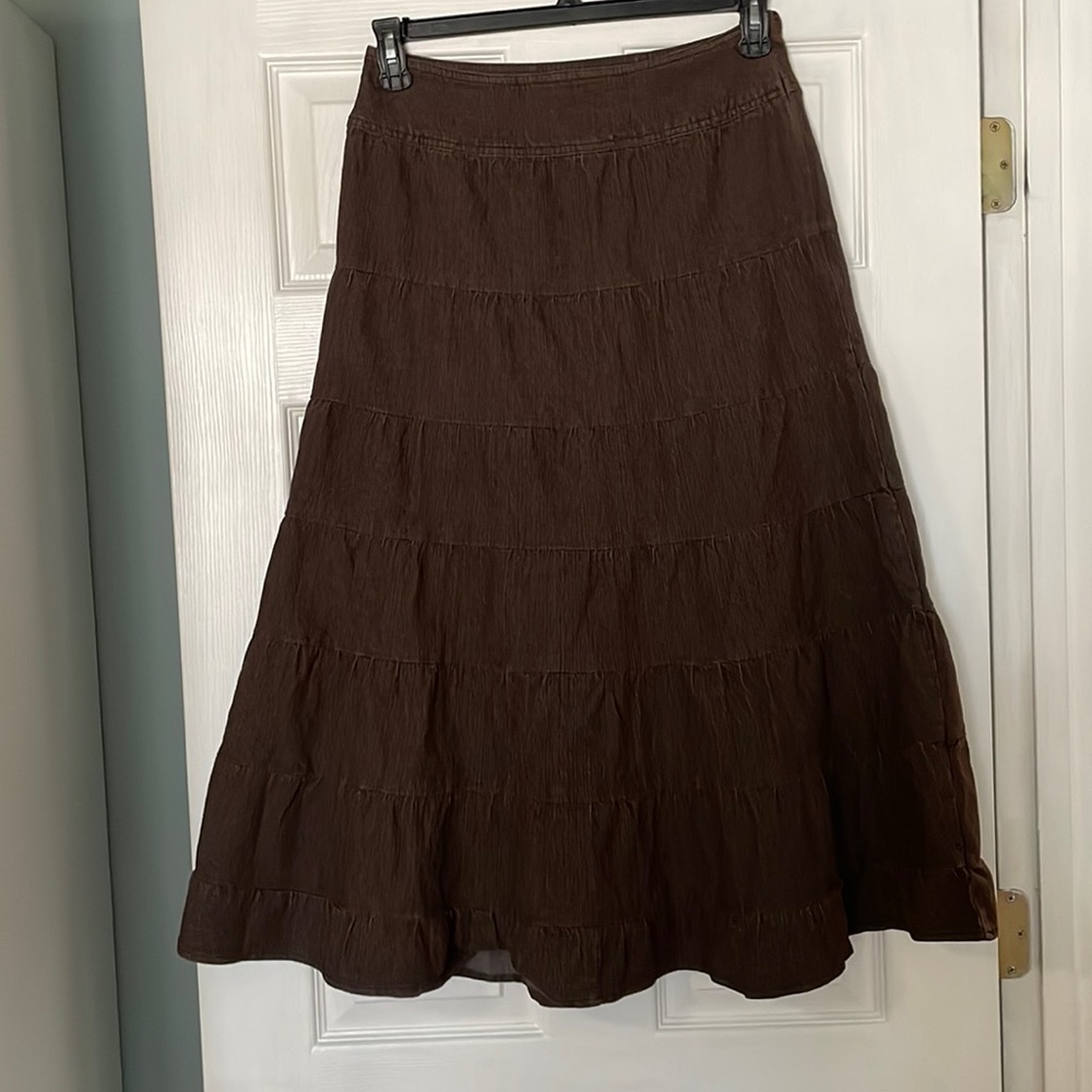 Live a little new brown jean tiered skirt